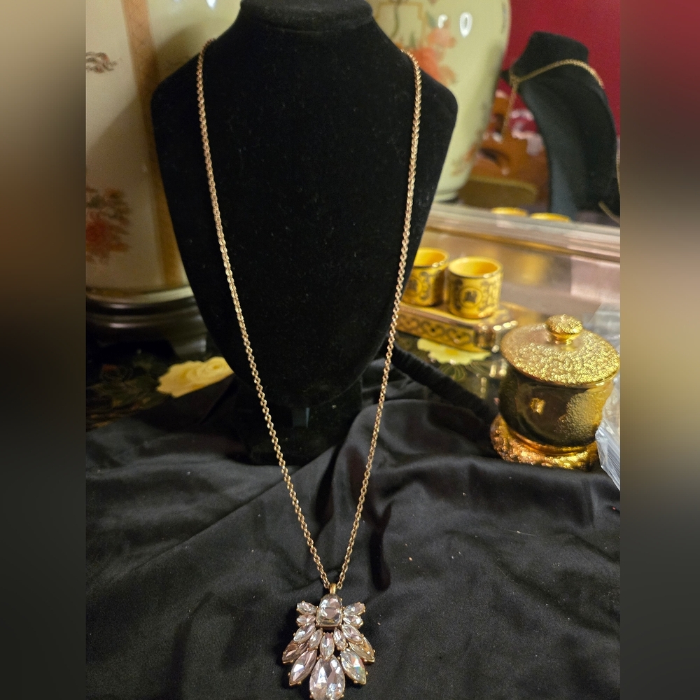 J.Crew Crystal Statement Pendant Necklace | Gold Tone | 28” + Extender